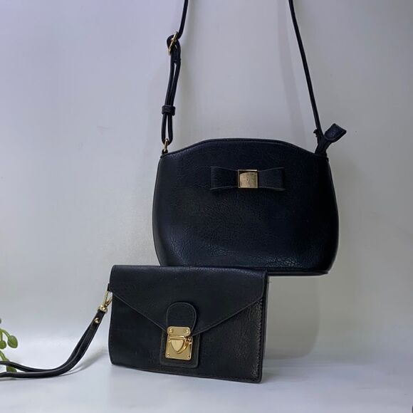 NEW Fashion Bow Crossbody & Wristlet Black Medium - Picture 1 of 9